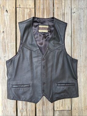 EXCELLED MEN'S COLLECTION | Black Leather Biker Western Vest‎ | Size L
